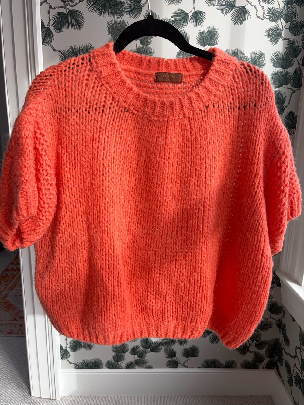 Bright Coral Short-Sleeve Knit Sweater